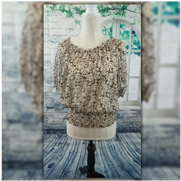 MICHAEL Michael Kors Tops - Michael Kors Sheer Blouson Floral Top Brown Cream